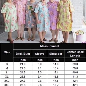 Ekouaer Women's House Dress Short Sleeve Sleepwear Mumu Lounge Wear Old Lady Nightgown Floral Print Night Dress with Pockets M