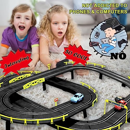 Slot Car Race Car Track Sets, 5m Electric RC Racing Tracks, 4 1:43 Slot Cars and 2 Electric Controllers Set, Gift Toys for Children Age 6-12