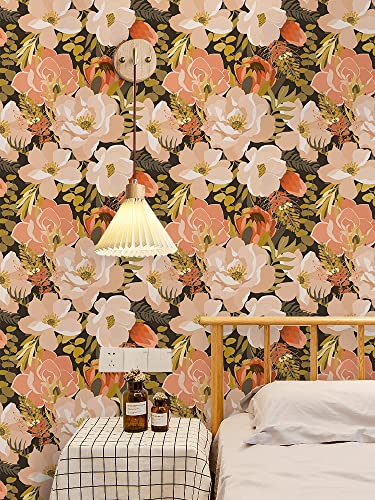 Floralplus Boho Peel and Stick Wallpaper Floral Removable Wallpaper Peel and Stick Boho Stick On Wallpaper Renter Friendly Wallpape for Bedroom Bathroom Wallpaper 17.7 * 118in