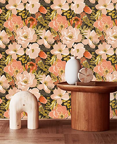 Floralplus Boho Peel and Stick Wallpaper Floral Removable Wallpaper Peel and Stick Boho Stick On Wallpaper Renter Friendly Wallpape for Bedroom Bathroom Wallpaper 17.7 * 118in