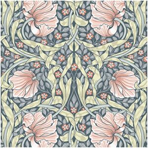 haokhome 94028-2 vintage floral wallpaper peel and stick botanical grey/terracotta wall murals home kitchen bedroom decor by william morris 17.7in x 9.8ft