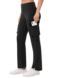 gymsmart mid waisted yoga cargo pants for women stretch bootcut casual pants black
