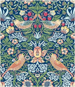 haokhome 94029-1 vintage floral peel and stick wallpaper strawberry thief botanical blue/green wall murals home kitchen bedroom decor by william morris 17.7in x 9.8ft