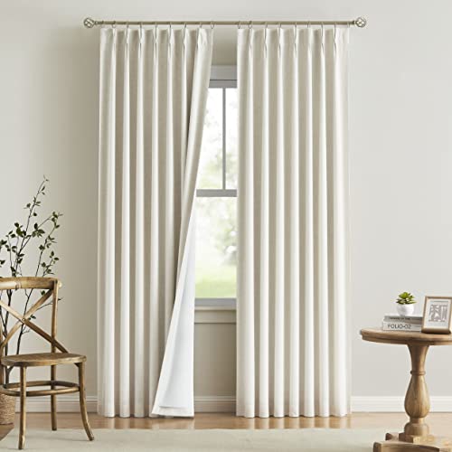 Vision Home Natural Pinch Pleated Full Blackout Curtains Linen Blended Room Darkening Window Curtains 84 inch for Living Room Bedroom Thermal Insulated Pinch Pleat Drapes with Hooks 2 Panel 40"Wx84"L