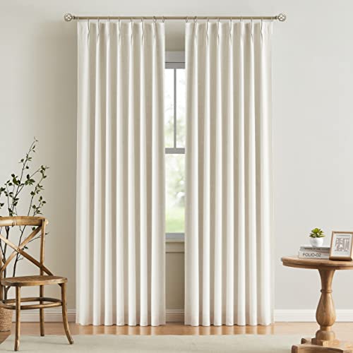 Vision Home Natural Pinch Pleated Full Blackout Curtains Linen Blended Room Darkening Window Curtains 84 inch for Living Room Bedroom Thermal Insulated Pinch Pleat Drapes with Hooks 2 Panel 40"Wx84"L