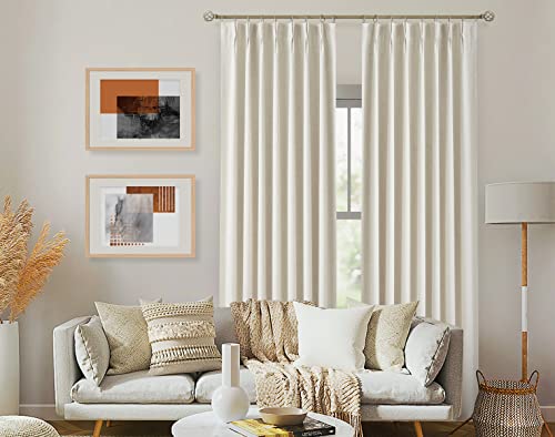 Vision Home Natural Pinch Pleated Full Blackout Curtains Linen Blended Room Darkening Window Curtains 84 inch for Living Room Bedroom Thermal Insulated Pinch Pleat Drapes with Hooks 2 Panel 40"Wx84"L