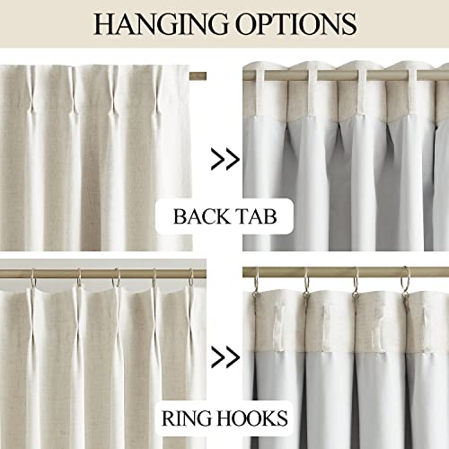 Vision Home Natural Pinch Pleated Full Blackout Curtains Linen Blended Room Darkening Window Curtains 84 inch for Living Room Bedroom Thermal Insulated Pinch Pleat Drapes with Hooks 2 Panel 40"Wx84"L