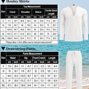 COOFANDY Men's 2 Piece Linen Set Long Sleeve Henley Shirts Casual Beach Pants With Pockets Summer Yoga Outfits