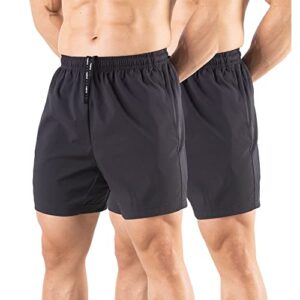 gaglg men's 5" running shorts 2 pack quick dry athletic workout gym shorts with zipper pockets black/black,large