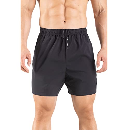 Gaglg Men's 5" Running Shorts 2 Pack Quick Dry Athletic Workout Gym Shorts with Zipper Pockets Black/Black,Large