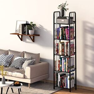 Azheruol Bookshelf Storage Shelf Bookcase Freestanding Storage Stand for Living Room, Bedroom, Kitchen Rust Resistance Easy Assembly Free Combination Multi-Functional Organizer (5 Tiers, Black)