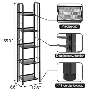 Azheruol Bookshelf Storage Shelf Bookcase Freestanding Storage Stand for Living Room, Bedroom, Kitchen Rust Resistance Easy Assembly Free Combination Multi-Functional Organizer (5 Tiers, Black)