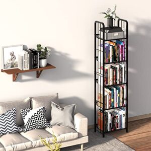 Azheruol Bookshelf Storage Shelf Bookcase Freestanding Storage Stand for Living Room, Bedroom, Kitchen Rust Resistance Easy Assembly Free Combination Multi-Functional Organizer (5 Tiers, Black)