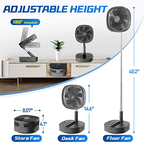 Nenkoo Battery Operated Desk Fan 12500mAh, Portable Oscillating Travel Fan 8", Telescopic Floor Fan 4 Speed, Timing Black Table Fan Adjustable Height 14.6"-40.2" Remote Control Fan Home Outdoor