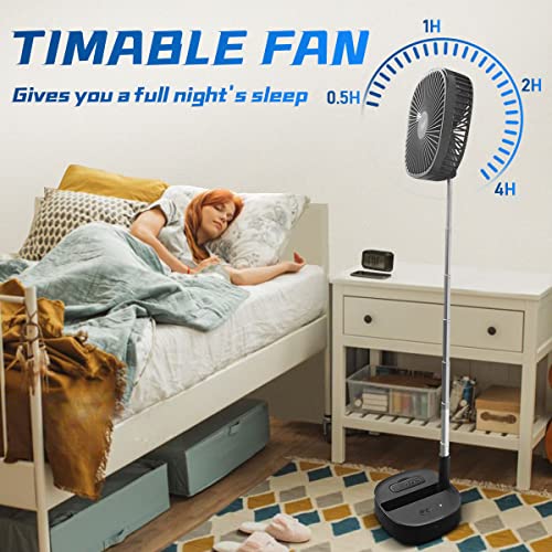 Nenkoo Battery Operated Desk Fan 12500mAh, Portable Oscillating Travel Fan 8", Telescopic Floor Fan 4 Speed, Timing Black Table Fan Adjustable Height 14.6"-40.2" Remote Control Fan Home Outdoor