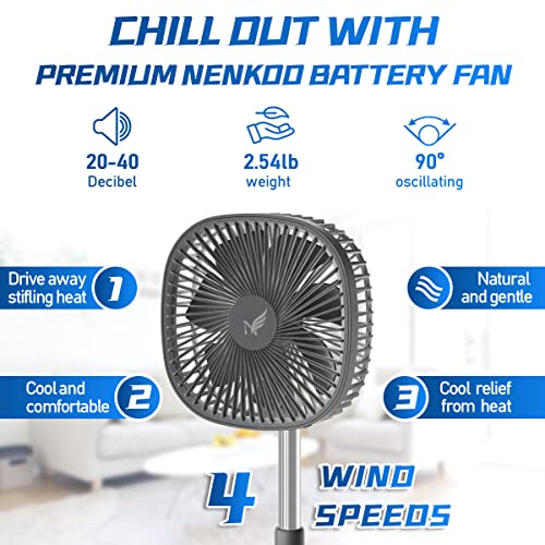 Nenkoo Battery Operated Desk Fan 12500mAh, Portable Oscillating Travel Fan 8", Telescopic Floor Fan 4 Speed, Timing Black Table Fan Adjustable Height 14.6"-40.2" Remote Control Fan Home Outdoor