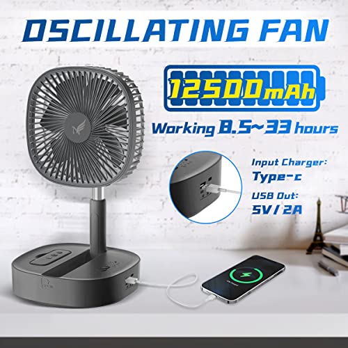Nenkoo Battery Operated Desk Fan 12500mAh, Portable Oscillating Travel Fan 8", Telescopic Floor Fan 4 Speed, Timing Black Table Fan Adjustable Height 14.6"-40.2" Remote Control Fan Home Outdoor