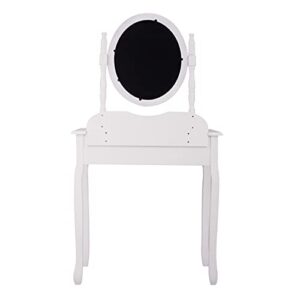 Makeup Vanity Set with 360° Rotating Mirror and Large Drawer, Modern Bedroom Dressing Table and Cushioned Stool, for Girls Women, White