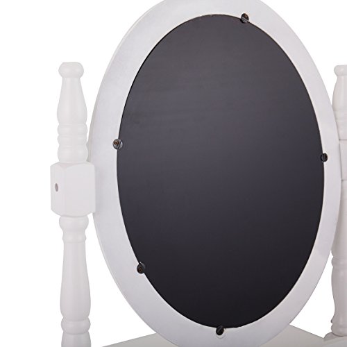 Makeup Vanity Set with 360° Rotating Mirror and Large Drawer, Modern Bedroom Dressing Table and Cushioned Stool, for Girls Women, White