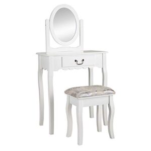 vanity set with 360° rotating mirror and large drawer, modern bedroom makeup dressing table and chair, for girls women, white