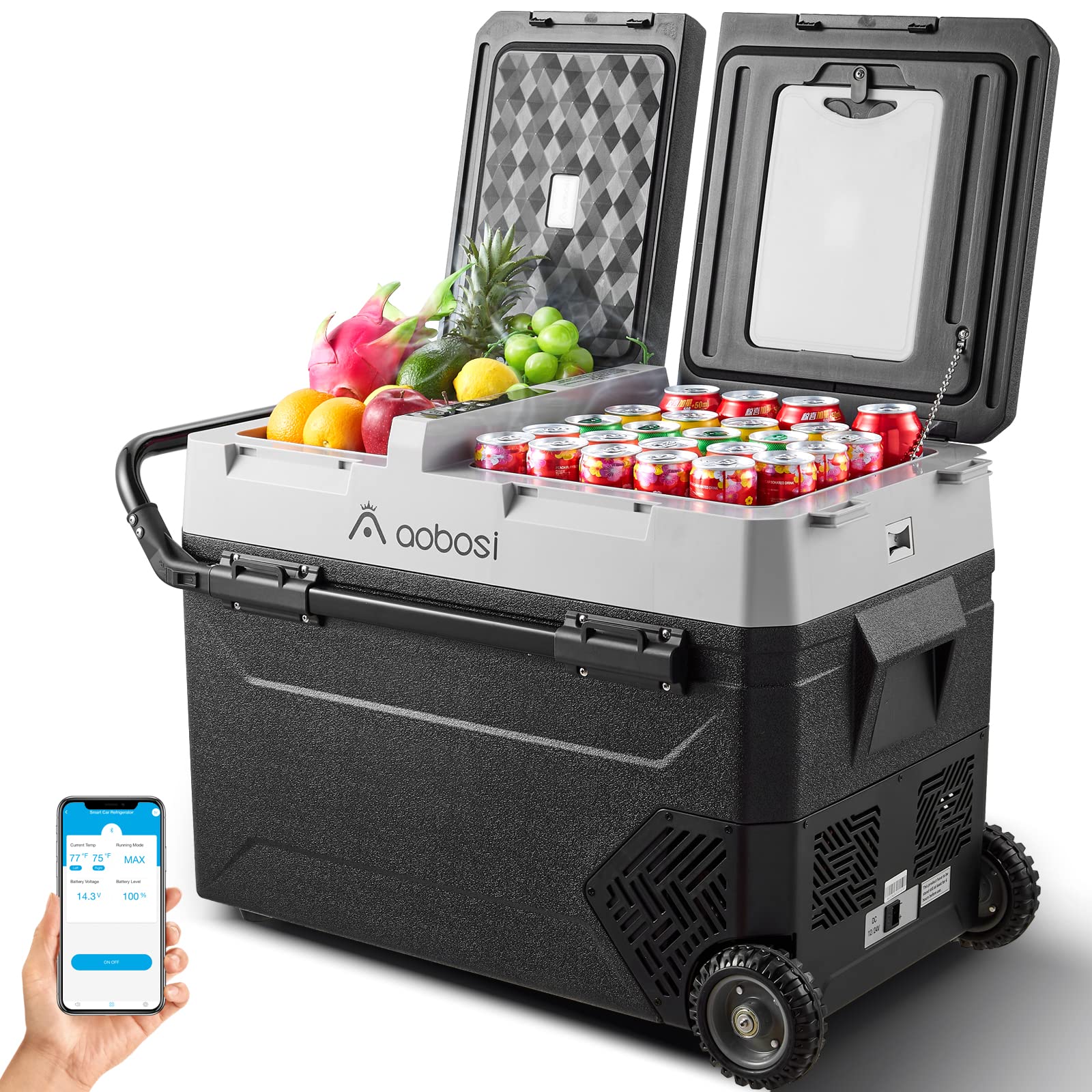 AAOBOSI 12 Volt Car Refrigerator-Portable Car Fridge Freezer Dual Zone APP Control,60 Quart (57L) -4℉-68℉ Electric Compressor Cooler 12/24V DC and 100-240V AC