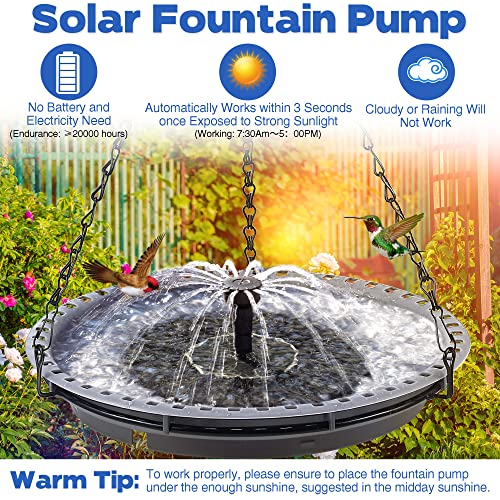 Bird Bath Bowl with Solar Fountain Pump, Solar Powered Water Fountain Combo Set with 4 Water Spray Types for Outdoor Garden Yard Patio Lawn (Hanging Style)