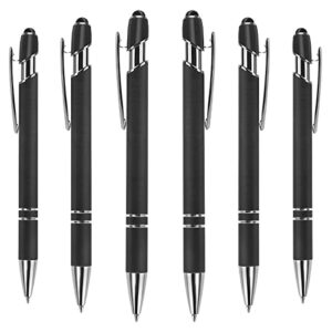 cobee® ballpoint pen with stylus tip, 6 pieces retractable ballpoint pens, 1.0 mm black ink soft touch responsive click metal pens, 2 in 1 stylus for touch screens, school office gift supplies(black)