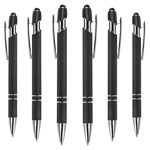 Cobee® Ballpoint Pen with Stylus Tip, 6 Pieces Retractable Ballpoint Pens, 1.0 mm Black Ink Soft Touch Responsive Click Metal Pens, 2 in 1 Stylus for Touch Screens, School Office Gift Supplies(Black)