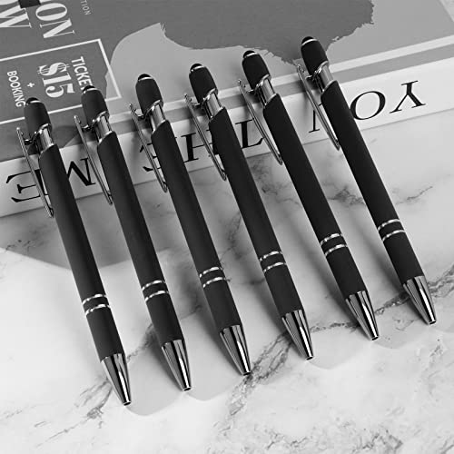 Cobee® Ballpoint Pen with Stylus Tip, 6 Pieces Retractable Ballpoint Pens, 1.0 mm Black Ink Soft Touch Responsive Click Metal Pens, 2 in 1 Stylus for Touch Screens, School Office Gift Supplies(Black)