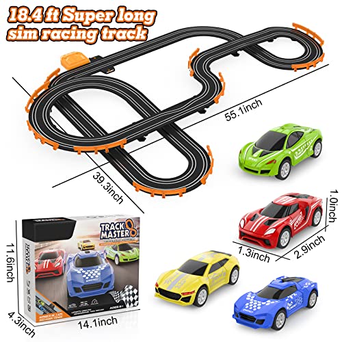 Slot Car Race Track Sets with 4 High-Speed Slot Cars, Battery or Electric Race Car Track for Boys and Kids, Dual Racing Game Lap Counter Circular Overpass Track, Gifts Toys for Boys Kids Age 6 7 8-12