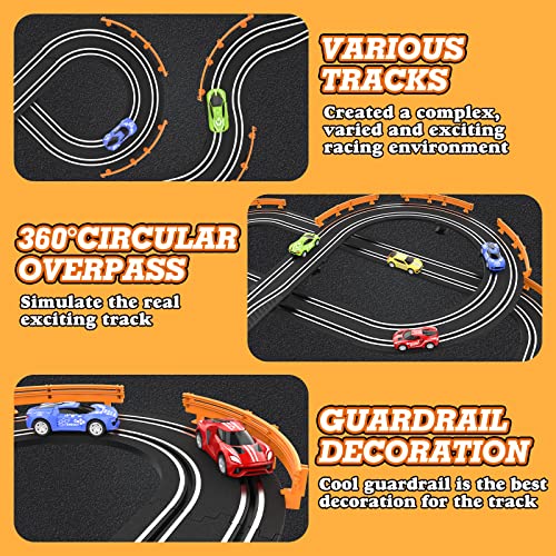 Slot Car Race Track Sets with 4 High-Speed Slot Cars, Battery or Electric Race Car Track for Boys and Kids, Dual Racing Game Lap Counter Circular Overpass Track, Gifts Toys for Boys Kids Age 6 7 8-12