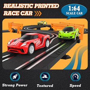 Slot Car Race Track Sets with 4 High-Speed Slot Cars, Battery or Electric Race Car Track for Boys and Kids, Dual Racing Game Lap Counter Circular Overpass Track, Gifts Toys for Boys Kids Age 6 7 8-12