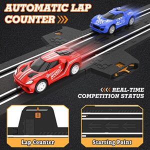 Slot Car Race Track Sets with 4 High-Speed Slot Cars, Battery or Electric Race Car Track for Boys and Kids, Dual Racing Game Lap Counter Circular Overpass Track, Gifts Toys for Boys Kids Age 6 7 8-12