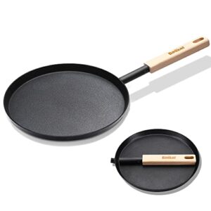 bodkar Frying Pan Skillet 8-inch Flat Crepe Pan, Lightweight Grill Pan with Wooden Handle for Camping Indoor Outdoor Cooking