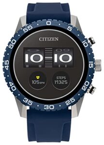 citizen cz smart pq2 44mm sport smartwatch with youq app with ibm watson® ai and nasa research, wear os by google, hr, gps, fitness tracker, amazon alexa™, iphone android compatible, ipx6 rating