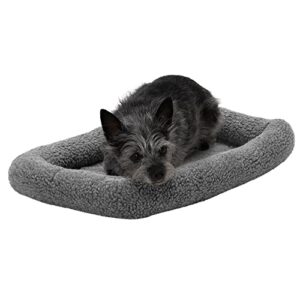 furhaven dog bed for extra small dogs & indoor cats, 100% washable, sized to fit crates - sherpa fleece bolster crate pad - gray, extra small