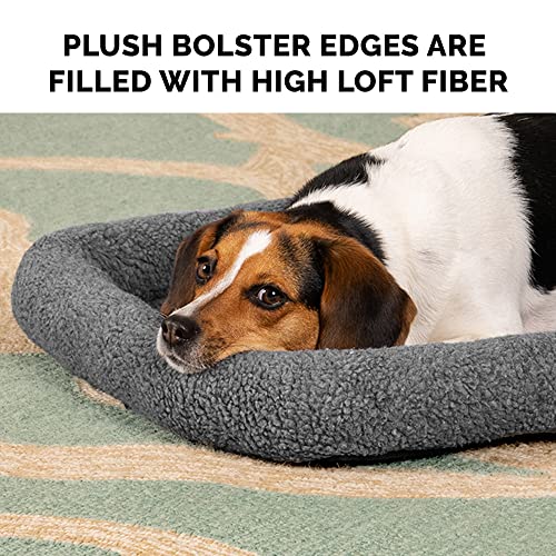 Furhaven Dog Bed for Extra Small Dogs & Indoor Cats, 100% Washable, Sized to Fit Crates - Sherpa Fleece Bolster Crate Pad - Gray, Extra Small