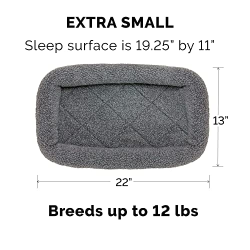 Furhaven Dog Bed for Extra Small Dogs & Indoor Cats, 100% Washable, Sized to Fit Crates - Sherpa Fleece Bolster Crate Pad - Gray, Extra Small