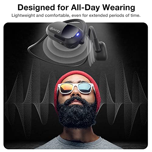 Purity Air Open Ear Headphones - True Air Conduction Wireless Bluetooth Open Ear Earbuds with Dual Mic for iPhone/Android - Secured Long Wearing Comfort, Sports Sweat Resistant (Black/Black)
