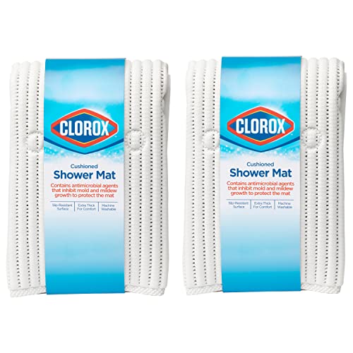 Clorox by Duck Brand Cushioned Foam Shower Mat, Non Slip Bathtub Mat with Suction Cups, Fits Square Shower Stalls, 21' x 21", White, 2 Pack