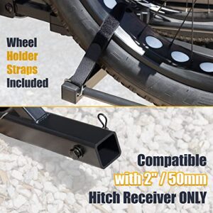 CyclingDeal 2" Hitch Mounted 2 Bike Rack - Max Tire Width up to 5"- Load up to 45 lbs Per Bike - Platform Style Carrier Rack for Fat Bikes - 20"- 29" MTBs & 700C Road Bikes