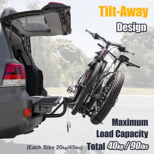 CyclingDeal 2" Hitch Mounted 2 Bike Rack - Max Tire Width up to 5"- Load up to 45 lbs Per Bike - Platform Style Carrier Rack for Fat Bikes - 20"- 29" MTBs & 700C Road Bikes