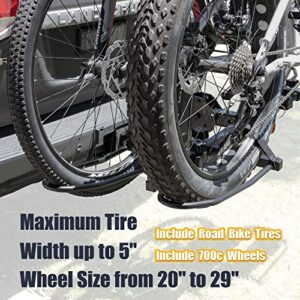 CyclingDeal 2" Hitch Mounted 2 Bike Rack - Max Tire Width up to 5"- Load up to 45 lbs Per Bike - Platform Style Carrier Rack for Fat Bikes - 20"- 29" MTBs & 700C Road Bikes