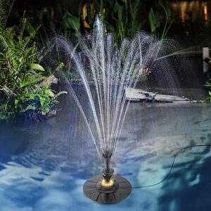 szmp floating pool fountain 2023 upgraded, 6w waterfall fountain light show with 2 sprinkler modes, pond water fountain for above ground pool, pond, lake, garden, outdoor-32.8ft power cord & adapter