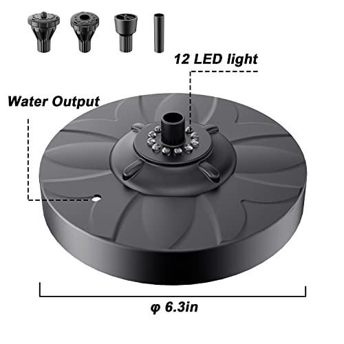 Jutai Floating Pond Fountain Pump with LED Lights Electric 2 Tier Spray, 2023 Plug in DC 12V Outdoor Water Fountain Waterfall for Small Ponds, Garden, Inground Pools, 32.8ft Power Cord(Warm White)