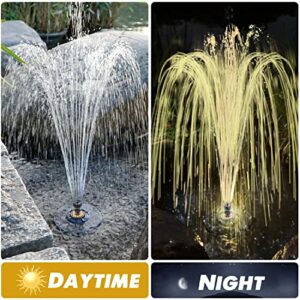 Jutai Floating Pond Fountain Pump with LED Lights Electric 2 Tier Spray, 2023 Plug in DC 12V Outdoor Water Fountain Waterfall for Small Ponds, Garden, Inground Pools, 32.8ft Power Cord(Warm White)