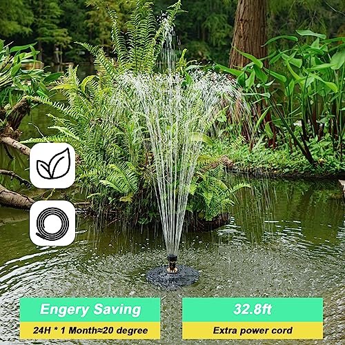 Jutai Floating Pond Fountain Pump with LED Lights Electric 2 Tier Spray, 2023 Plug in DC 12V Outdoor Water Fountain Waterfall for Small Ponds, Garden, Inground Pools, 32.8ft Power Cord(Warm White)