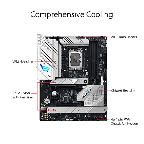 ASUS ROG Strix B760-A Gaming WiFi D4 Intel B760 (13th and 12th Gen) LGA1700 white ATXmotherboard, 12+1 power stages, DDR4, PCIe 5.0, three M.2slots, WiFi 6E, USB 3.2 Gen 2x2 Type-C®, and Aura Sync RGB