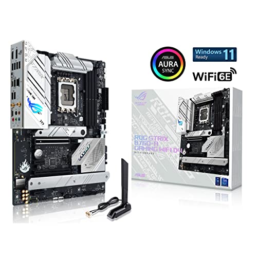 ASUS ROG Strix B760-A Gaming WiFi D4 Intel B760 (13th and 12th Gen) LGA1700 white ATXmotherboard, 12+1 power stages, DDR4, PCIe 5.0, three M.2slots, WiFi 6E, USB 3.2 Gen 2x2 Type-C®, and Aura Sync RGB