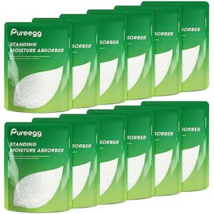 pureegg moisture absorbers - 12 pack - 8 oz, standing humidity packs with large capacity & wide application, non-irritant closet dehumidifier with increased efficiency & less plastic waste